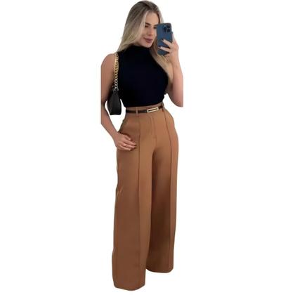 Imagem de Conjunto Feminino 3 Peças Calça de Alfaiatariae Cropped Elegante e Confortavel