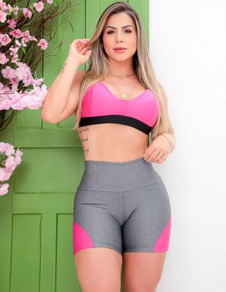 Imagem de Conjunto Feminino Academia Top com Bojo e Shortinho com Recortes nas Laterais - Fitmoda