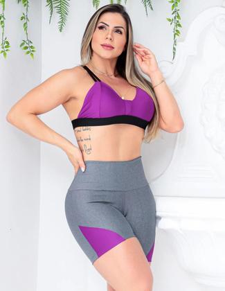 Imagem de Conjunto Feminino Academia Top com Bojo e Shortinho com Recortes nas Laterais - Fitmoda