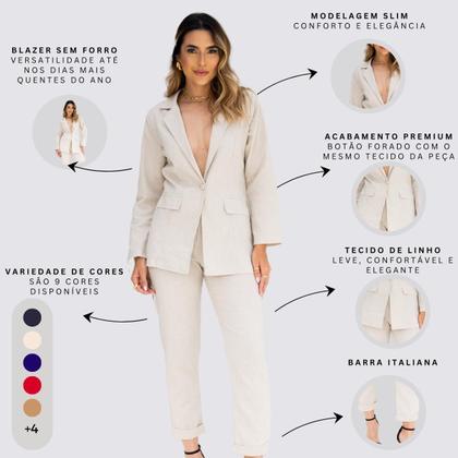 Imagem de Conjunto Feminino Alfaiataria Blazer e Calça de Linho Elegante