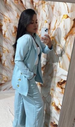 Imagem de Conjunto feminino alfaiataria blazer max longo e calça pantalona