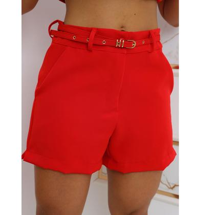 Imagem de Conjunto Feminino Alfaiataria Shorts Colete E Cinto Premium Vermelho