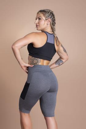 Imagem de Conjunto Feminino Bermuda Fitness Cintura Alta Com Bolso Tela E Top Com Tela Academia Treino F7 NEW STYLE