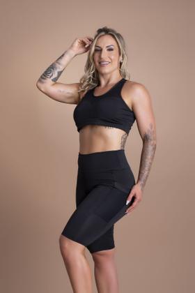 Imagem de Conjunto Feminino Bermuda Fitness Cintura Alta Com Bolso Tela E Top Com Tela Academia Treino F7 NEW STYLE