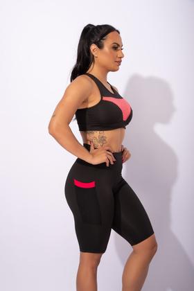 Imagem de Conjunto Feminino Bermuda Fitness Cintura Alta Com Bolso Tela E Top Com Tela Academia Treino F7 NEW STYLE