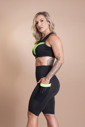 Imagem de Conjunto Feminino Bermuda Fitness Cintura Alta Com Bolso Tela E Top Com Tela Academia Treino F7 NEW STYLE