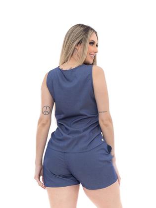 Imagem de Conjunto Feminino Blusa e Short Premium Cintura com elástico e Ajuste Cordão - Azul