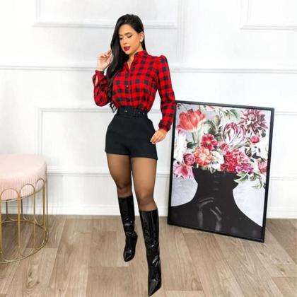 Imagem de Conjunto Feminino Blusa Manga Longa e Short Com Cinto
