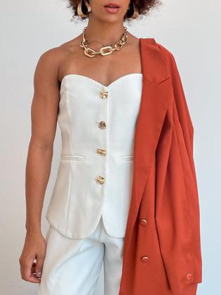 Imagem de Conjunto Feminino Blusa sem Alça com Botões Dourados e Calça Gabi