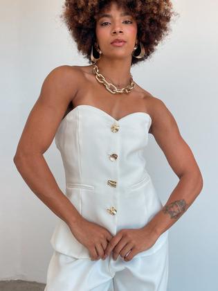 Imagem de Conjunto Feminino Blusa sem Alça com Botões Dourados e Calça Gabi