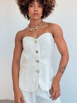 Imagem de Conjunto Feminino Blusa sem Alça com Botões Dourados e Calça Gabi