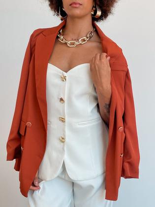 Imagem de Conjunto Feminino Blusa sem Alça com Botões Dourados e Calça Gabi