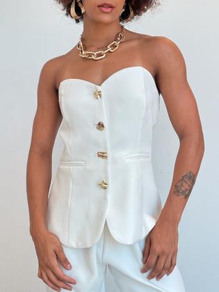 Imagem de Conjunto Feminino Blusa sem Alça com Botões Dourados e Calça Gabi