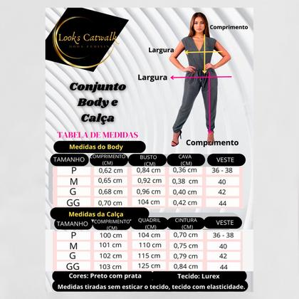 Imagem de Conjunto Feminino Body e Calça Jogger Brilho Moda Luxo Festa