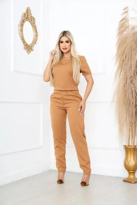 Imagem de Conjunto Feminino Calça E Blusa Alfaiataria Social Trabalho - CARAMELO