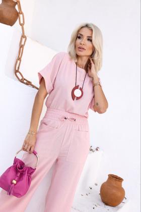 Imagem de Conjunto Feminino Calça e blusa em linho com  Viscose Bianca