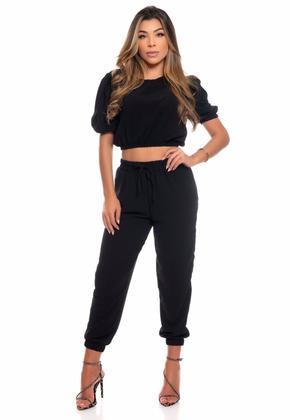 Imagem de Conjunto  Feminino Calça E Blusa Manga Bufante  Crepinho Cores