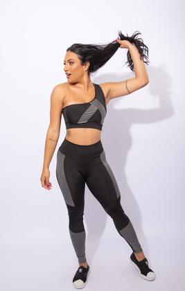 Imagem de Conjunto Feminino Calça Esportiva Fitness Legging Cintura Alta Faixa Lateral E Top Cropped Faixa Ombro F7 NEW STYLE