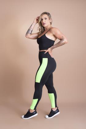 Imagem de Conjunto Feminino Calça Legging Fitness Cintura Alta Faixa Lateral E Top Cropped Alcinha Liso Moda Academia F7 NEW STYLE