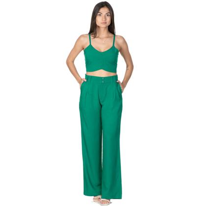 Imagem de Conjunto Feminino Calça Pantalona E Cropped De Viscolinho Verão