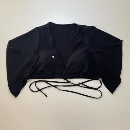 Imagem de Conjunto Feminino Calça Pantalona Preta e Cropped Social Manga Morcego Amarração Bojo Confortável Elegante Festa Outono Inverno