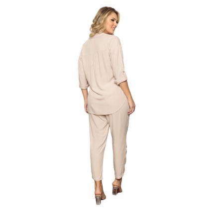 Imagem de Conjunto Feminino Camisa Comfort e Calça Com Elástico Elegante Tendência Outono Inverno