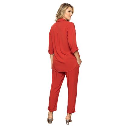 Imagem de Conjunto Feminino Camisa Comfort e Calça Com Elástico Elegante Tendência Outono Inverno
