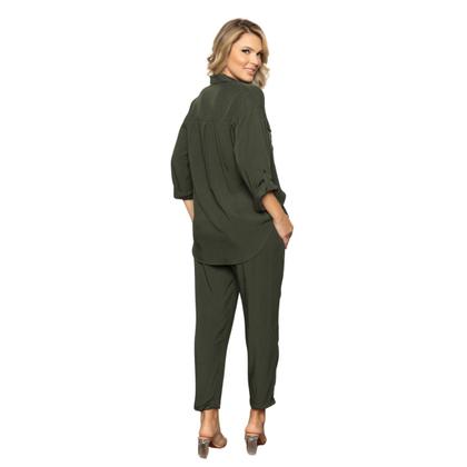 Imagem de Conjunto Feminino Camisa Comfort e Calça Com Elástico Elegante Tendência Outono Inverno