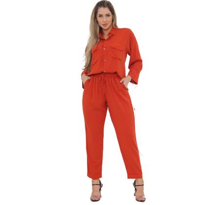 Imagem de Conjunto Feminino Camisa e Calça Com Elástico Tendência Verão