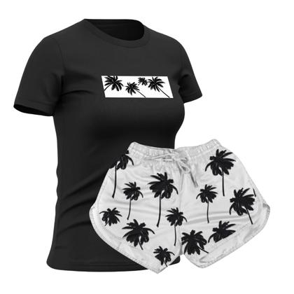 Imagem de Conjunto Feminino Camiseta Algodão E Short Tactel Coqueiros