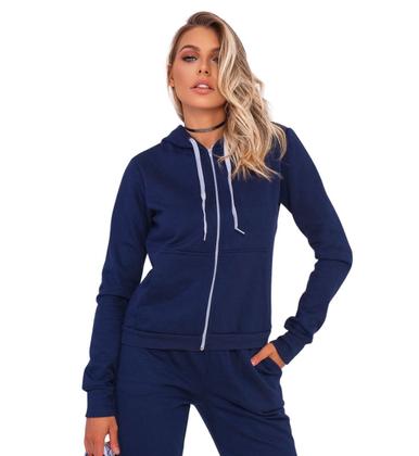 Imagem de Conjunto Feminino Casaco De Moletom Com Zíper e Capuz +Calça Com Bolso