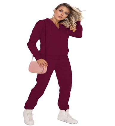 Imagem de Conjunto Feminino Casaco De Moletom Com Zíper e Capuz +Calça Com Bolso