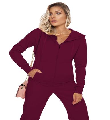Imagem de Conjunto Feminino Casaco De Moletom Com Zíper e Capuz +Calça Com Bolso