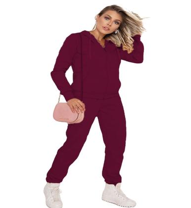 Imagem de Conjunto Feminino Casaco De Moletom Com Zíper e Capuz +Calça Com Bolso