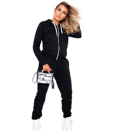 Imagem de Conjunto Feminino Casaco De Moletom Com Zíper e Capuz +Calça Com Bolso