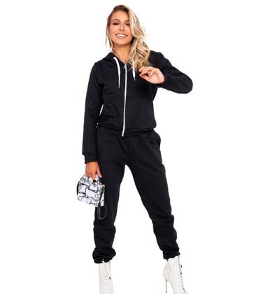 Imagem de Conjunto Feminino Casaco De Moletom Com Zíper e Capuz +Calça Com Bolso