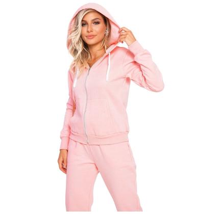 Imagem de Conjunto Feminino Casaco De Moletom Com Zíper e Capuz +Calça Com Bolso