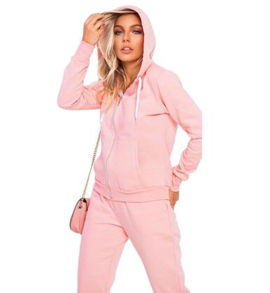 Imagem de Conjunto Feminino Casaco De Moletom Com Zíper e Capuz +Calça Com Bolso