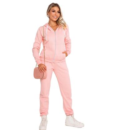 Imagem de Conjunto Feminino Casaco De Moletom Com Zíper e Capuz +Calça Com Bolso