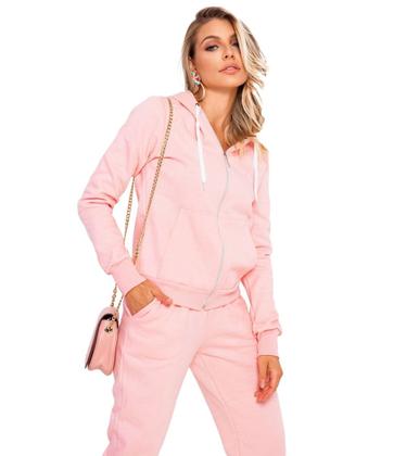 Imagem de Conjunto Feminino Casaco De Moletom Com Zíper e Capuz +Calça Com Bolso