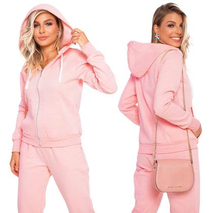 Imagem de Conjunto Feminino Casaco De Moletom Com Zíper e Capuz +Calça Com Bolso