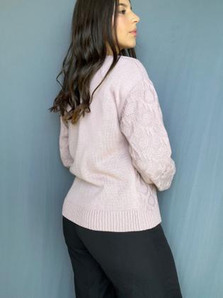 Imagem de Conjunto Feminino Casaco e Blusa Twinset Tricot Malha Inverno Decote em V Plus Size M ao GG