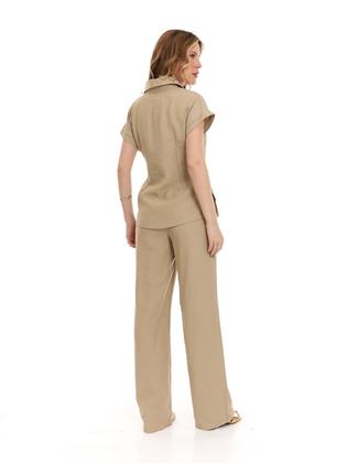 Imagem de Conjunto Feminino Casual Blusa com Amarração Lateral e Calça Marrant hzcon001