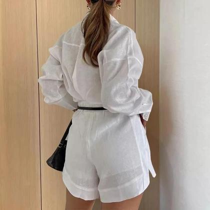 Imagem de Conjunto Feminino Casual de Verão - Manga Longa com Shorts e Camisa