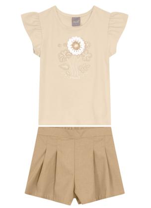 Imagem de Conjunto feminino com camisa em cotton e short linho