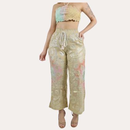 Imagem de Conjunto Feminino Cropped crochê  Calça Pantalona