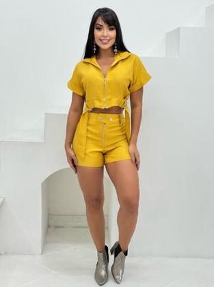 Imagem de Conjunto feminino curto blusa cropped com zíper e shorts 9721