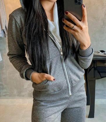 Imagem de Conjunto Feminino de Calça e Blusa com capuz Flanelado Outono Inverno.