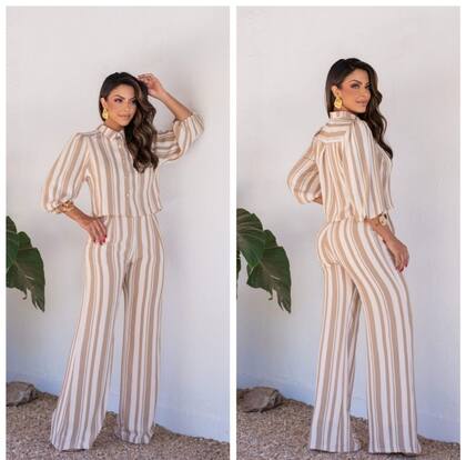Imagem de Conjunto Feminino De Calça Pantalona E Blusa Com Manga 3/4