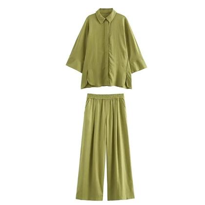 Imagem de Conjunto Feminino De Calças De Linho Oversize Com Camisa Casual E Calças Largas Para O Verão 2025